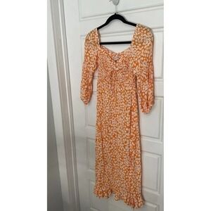 Faithfull the Brand Nora Orange Floral Midi Dress Size 2 Small
